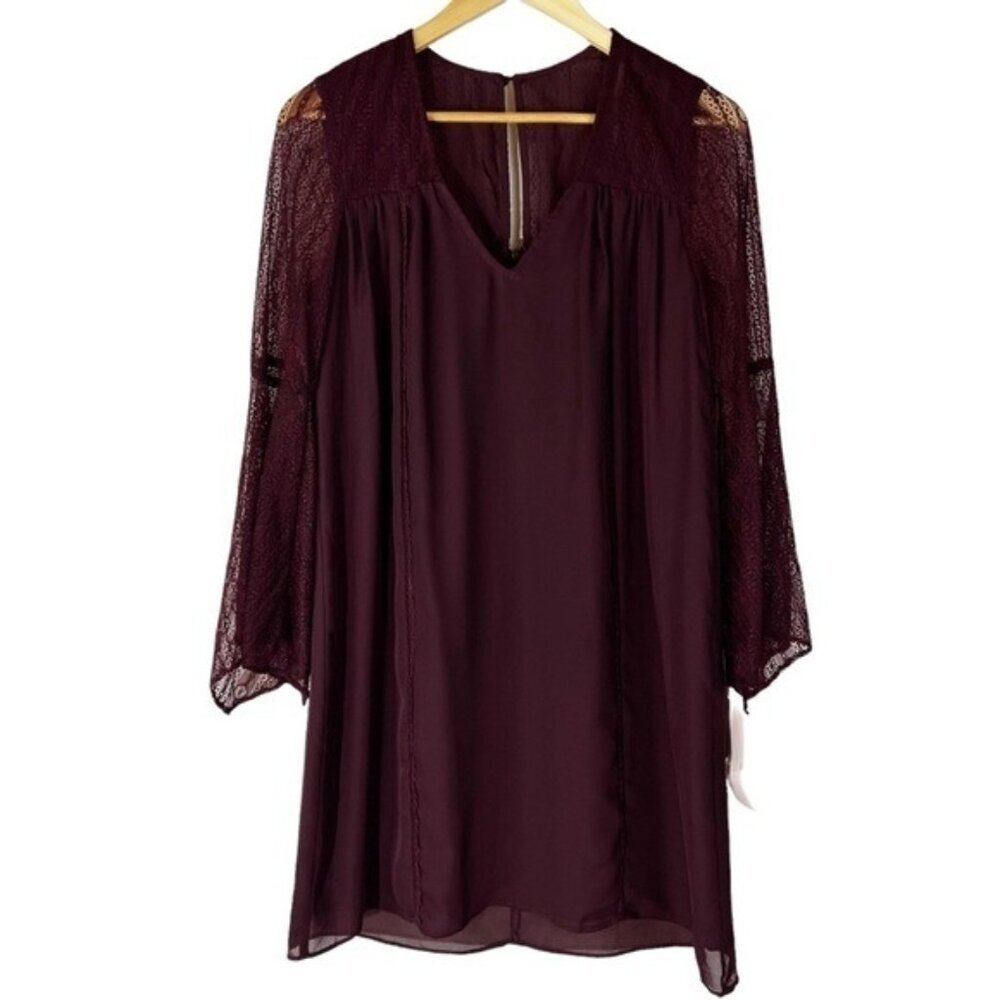 NWT Avec Les Filles Purple Lace‎ Bell Sleeve Shift Dress 6 Fairycore Whimsigoth